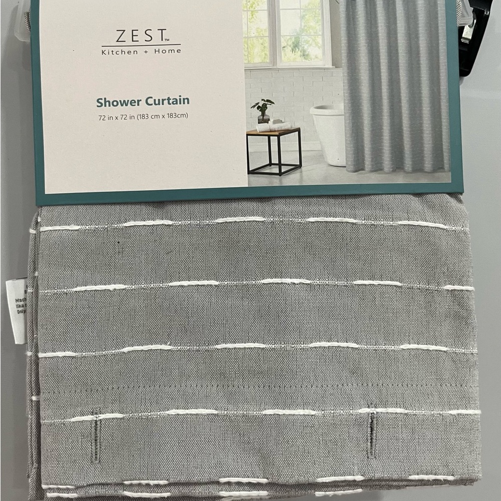 Threshold Gray Textured Stripe Shower Curtain